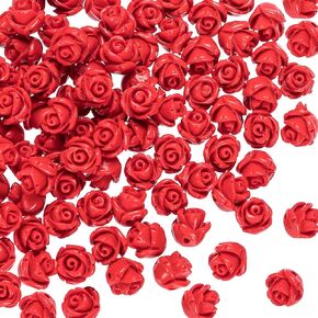 OIIKI 100PCS Cinnabar Carved Rose Beads, 8mm Red Rose Charm for Jewelry Making, Flower Carving Loose Beads