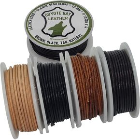Coyote Bay® Genuine Leather Cord in 4 Classic Semi Gloss Colors Round Spool, 11 Yards Each, for Jewelry Making, Crafts and Hobby Projects (1.5 mm)