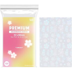 Sakura Flower Holographic Kpop Photocard Sleeves Card Protector PVC Free and Acid Free Shield Cover 100 Sleeves per Pack (57x88mm)