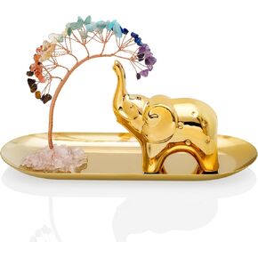 ZenBless 7 Chakra Healing Crystal Tree Ceramic Gold Elephant Decor Elephant Gifts for Women, Elephants Statues Home Decor, Yoga Meditation Zen Spiritual Room Home Shelf Decor Feng Shui Good Luck