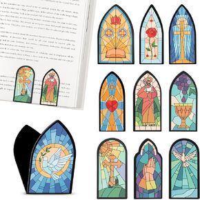 10Pcs Christian Magnetic Bookmarks Jesus Stained Glass Window Bible Book Page Marker Clip Accessories Religious Sunday School Easter Gifts for Church Members Bookworm Reading Lovers Students in Kuwait