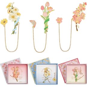 3 Pcs Metal Flower Bookmark Birthday Gifts for Women Girl Spiritual Bookmarks Inspirational Book Markers Teacher Appreciation Gift for Book Lovers Friends Readers, Daisy, Sakura and Tulip