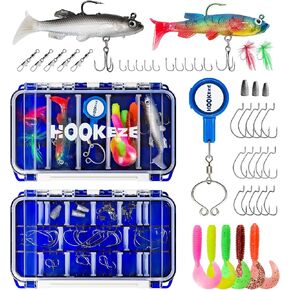 مجموعة ملحقات الصيد HOOK-EZE، صندوق معالجة مزدوج الجانب مقاوم للماء مع أدوات متضمنة، أداة ربط عقدة الصيد، طُعم، خطافات، حلقات دوارة، غسالات وزن، معدات ومعدات صيد سمك السلمون المرقط in Kuwait