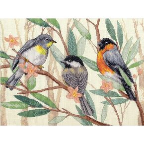 DIMENSIONS Songbird Tree Toppers Counted Cross Stitch Kit, 14 Ct. Ivory Aida, Finished Project 12" x 9", Multicolor 4 Piece