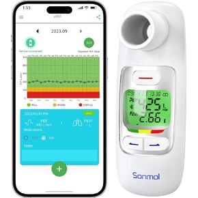 Peak Flow Meter，Portable Peak Flow Meter Test PEF & FEV1 for Kids Adults Asthma COPD & Other Lung Conditions Monitor, Free Tracking App Bluetooth Connection with 300 Records Storage Function