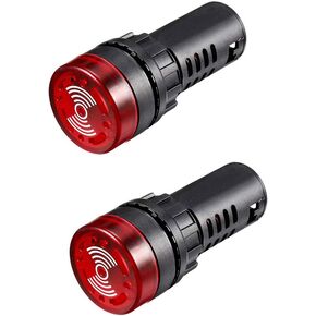 uxcell 2Pcs Red Indicator Light with Buzzer AC/DC 24V, 16mm Panel Mount Flashing Alarm, for Electrical Control Panel, HVAC, DIY Projects