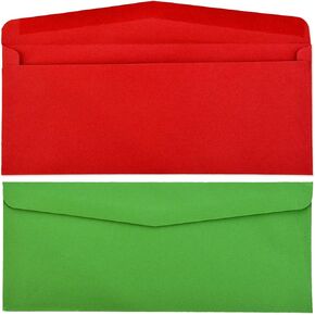 100 Pieces #10 Christmas Envelopes Self Adhesive Mailing Business Card Envelopes Xmas Red and Green Envelopes Letter Size for Festive Holiday Invitation Mail Office Checks Invoices Gift Supplies