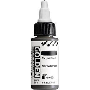 High Flow Acrylics by GOLDEN, Carbon Black, 1 fl. oz. Bottle, Professional Acrylic Paint, Opaque