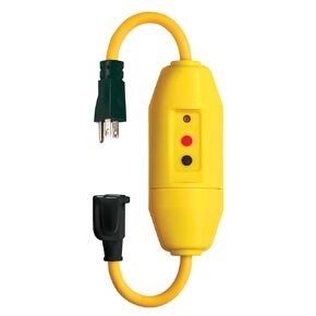 Tower Manufacturing 30438018-08 Auto-Reset 15 AMP Inline GFCI Single Tap Cord, 18 Inches, Yellow