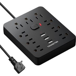 Power Strip Surge Protector with 9 Outlet 3 USB Ports, Fireproof Desktop Charging Station with Flat Plug Wall Mount 5 ft Long Extension Cords for Home and Office, Black
