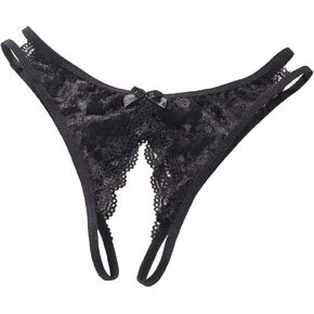 Women Sexy Lingerie Underwear Opencrotch Panties Silky Knickers Brief for Girlfriend Wife Black