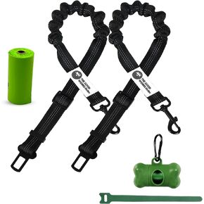 3 Piece Set Dog Seat Belt, Retractable Dog Car Harness Adjustable Pet Safety Belt with Elastic Bungee Buffer, Heavy Duty & Durable & 360 Degree Swivel Dog Safety Seatbelts