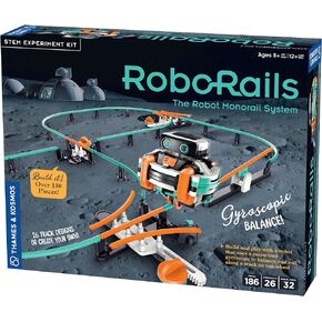 Thames & Kosmos RoboRails STEM Kit, Construct a Reconfigurable Robot Monorail System with Splitters, Cross Switch, Seesaw Mechanism, Modern-Day Model Train Set, Explore Physics & Gyroscopic Forces