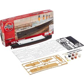 Airfix 1:400 RMS Titanic Gift Set - Plastic Model Kits, Model Ship & Boat Building Kits for Adults, Includes: 1:400 Scale Model of The RMS Titanic, 8 Humbrol Acrylic Paints, 2 Brushes & 2 Poly Cement