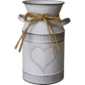 MISIXILE Vintage Metal Galvanized vases Rustic Milk Jug Vase with Heart-Shaped,Small Farmhouse Decor for Kitchen, Bathroom,Living room -7.5"(misty grey)