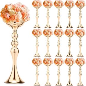 Sadnyy 16 Pcs Metal Flower Arrangements Stand Metal Wedding Flower Centerpiece Stand Tall Table Decor Flower Vase for Wedding Reception Centerpieces Event Party Hotel Home Decor (Gold,15 Inch)