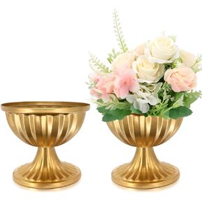 White Flower Vases for Centerpieces: Wedding Compote Bowl 5.1 Inch Small Urn Vase Metal Pedestal Vase for Table Party Event Home Set of 2