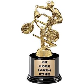 Crown Awards Biking Trophies with Custom Engraving, 7.25" Personalized BMX Bike Racing Trophy On Deluxe Round Base Prime