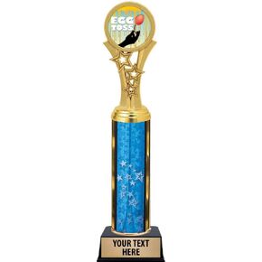 Egg Toss Trophies, 11" Blue Stars Egg Toss Trophy Award, Free Engraving Prime