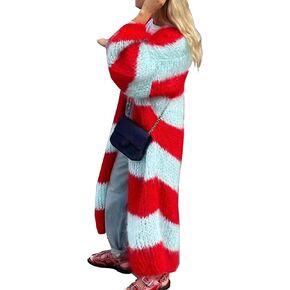 Womens Color Block Striped Cardigan Sweaters Loose Knitted Long Open Front Cardigans