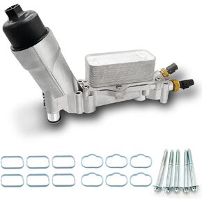5184294AE Aluminum Engine Oil Cooler Fit For 2011-2016 Dodge Challenger/Charger/Durango/Grand Caravan/Journey/Grand Cherokee 3.6L V6 & Oil Filter Housing Adapter Assembly Replace# 5184304AE, 5184304AF
