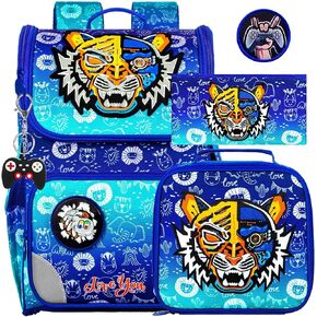 Dinosaur Backpack for Boys, 15" Preschool Bookbag with Lunch Box for Kids, 3PCS Astronaut Shcool Bag Set for Elementary Toddler