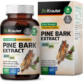 Pine Bark Extract Capsules - Potent Antioxidant Supplement - 95% Proanthocyanidins - 400 mg Organic Pine Bark Extract Pills - 100 Vegan Caps