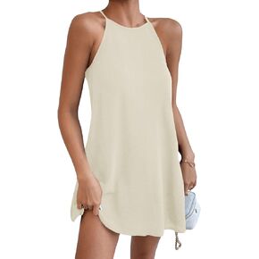 SHENHE Women's Casual Sleeveless Halter Neck Flared A Line Tunic Cami Mini Dresses