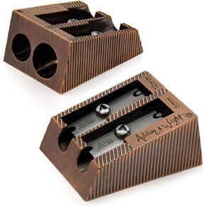 Ashton and Wright Metal Sharpener | Pencil Sharpeners | Ideal for School, Office, Work, Home Stationery (Antique Copper, Double Hole)