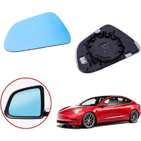 مرآة جانبية لمرآة الرؤية الخلفية طراز Tesla Model Y مع عدسة زجاجية زرقاء بانورامية مضادة للوهج وإزالة الضباب عن الحرارة (زوج واحد)