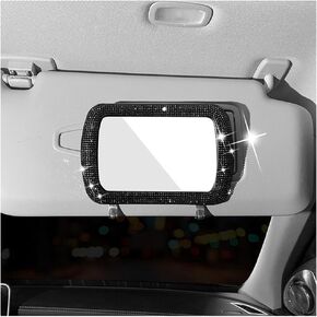 Car Sun Visor Mirror, Bling Reinestone Crystal Visor Makeup Vanity Cosmetic Mirror Clip for Women Girls, Automotive Mirror Light Sun Shading Universal for SUV, Truck, RV and More（Black）