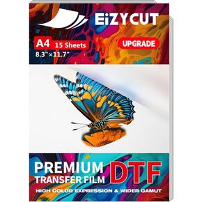 فيلم نقل DTF - 100 ورقة مقاس A4 مقاس 8.3 بوصة × 11.7 بوصة غير لامعة على الوجهين، ورق نقل فيلم DTF ممتاز لجميع الأقمشة والألوان الداكنة والقمصان