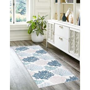 Coastal Runner Rug Beach Hallway Rugs Non-Slip Nautical Coral Machine Washable Rugs Modern Floor Carpet for Kitchen Bathroom Laundry Bedroom Living Room, 2x6 in Kuwait