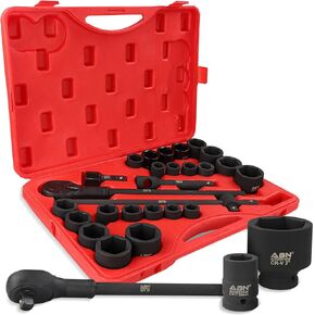 ABN Master Impact Socket Set - 27 Piece 3/4in Drive Jumbo Standard SAE 7/8 to 2 Inch and Metric 22 to 50mm Sockets with Extensions