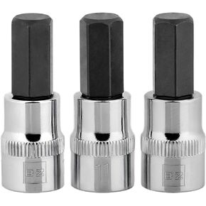 BRAZEN 1/4" Hex Bit Socket/Allen Driver Three Pack (3/8" Drive, Short)