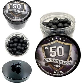 SSR 100 x S-Style Premium Quality Hard Mix Rubber Steel Balls 2.7 Grams Heavy Rubber Balls Paintballs Reballs Powerballs for Shooting Training Home and Self Defense Pistols in 50 Caliber