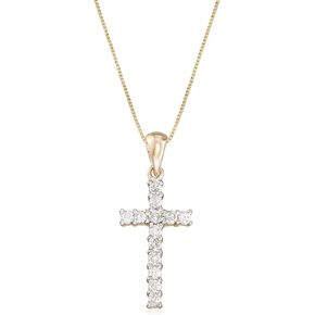 Ross-Simons 0.25 ct. t.w. Diamond Cross Pendant Necklace in 14kt Yellow Gold. 18 inches