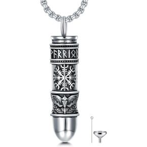 Bullet Urn Necklaces for Ashes 925 Sterling Silver Viking Compass Eagle Necklace Cremation Jewelry for Men Women Dad Brother