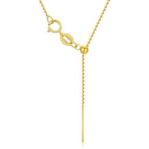18K Yellow Gold Beads Chain Bar Necklace with Easy Sliding, Real Gold Italian Tiny Bar Pendant Love Jewelry Gifts for Mom, Wife, 18Inch Gold Adjustable Chain