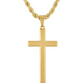 14K Gold Plated Chain Style Cross Pendant Necklace Solid Clasp Stainless Steel for Men,Women,Teens Religious for Charms Miami Cuban Link Diamond Cut