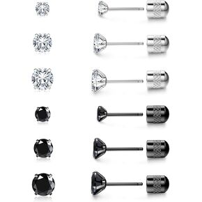 Jstyle 6 أزواج صغيرة من الأقراط ذات الظهر المسطح، 20 جرام لا تسبب الحساسية 5A مكعب زركونيا أقراط ترصيع ثقب النائم مجوهرات للأذنين الحساسة، مجموعة أقراط جراحية من الفولاذ المقاوم للصدأ للنساء والرجال in Kuwait