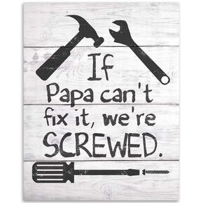 If Papa Can't Fix It We're Screwed - Classic Garage Decor and Man Cave Accessories, Auto Shop and Workshop Display, Cool Fathers Day Gift From Kids, 11x14 Unframed Wood Style Art Print Poster