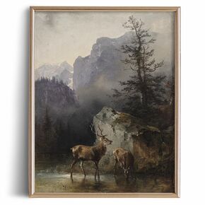 Farmhouse Landscape Forest Pictures Bedroom - Art Deco Wall Art for Kitchen - 11 x 14 Art Prints- Rustic Vintage Decor for Living Room - Antique French Poster - Green Forest Pine Tree Mountain Moody