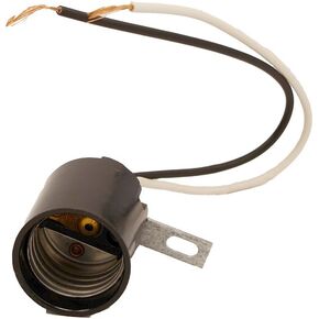 Leviton 2052-13 Medium Base, One-Piece, Keyless, Incandescent, Phenolic Lampholder, Bracket Mount, Single Circuit, Back Wired, Black