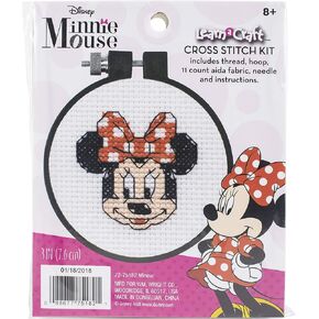 Dimensions Minnie Mouse Counted Cross Stitch Kit for Beginners, 11 Count White Aida, 3''D