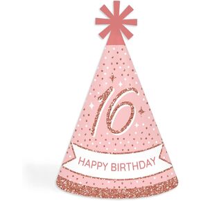 Big Dot of Happiness Pink Rose Gold عيد الميلاد - قبعات مخروطية لحفلات عيد الميلاد السعيدة للأطفال والكبار - مجموعة من 8 (الحجم القياسي)