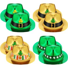 8 Pcs St. Patrick's Day Top Hat Set Plastic Leprechaun Hat Irish Shamrock Top Hats Green Costume Accessories for St Patrick's Day Irish Parade Party Supplies Photo Booth Decor