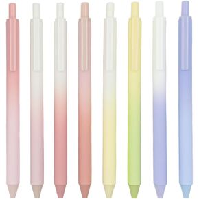 Retractable Gel Pens,8ct Black Ink 0.5mm Fine Point Pens Comfort Grip Smooth Writing Pens with Aesthetic Gradient Color Barrel for Journaling Note Taking Office School Supplies