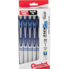 Pentel EnerGel PEARL Retractable Liquid Gel Pen, 0.7mm Medium Line, Needle Tip, Blue Ink, 12 Pack Window Box