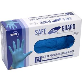 Safeguard Nitrile Exam Gloves, Powder Free, Medical Grade Gloves, Latex Free, 100 Pc. Dispenser Pack, Medium Size in Blue, 1count